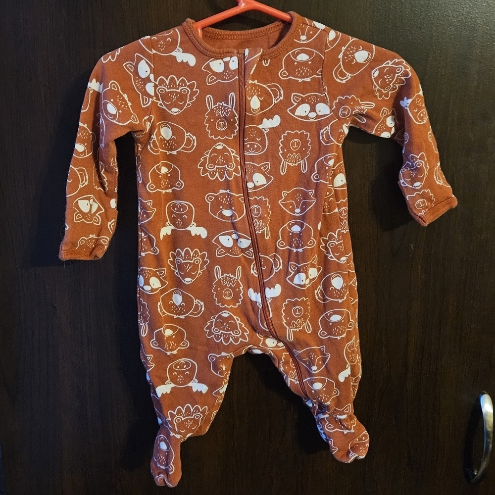 Wonder Nation Rust Orange Kids Zip Up Footie with Fun Patterns